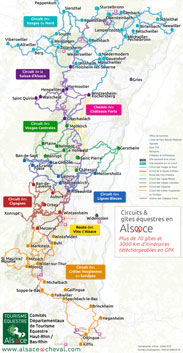 Carte des circuits de randonnée équestre en Alsace Carte des circuits de randonnée équestre en Alsace